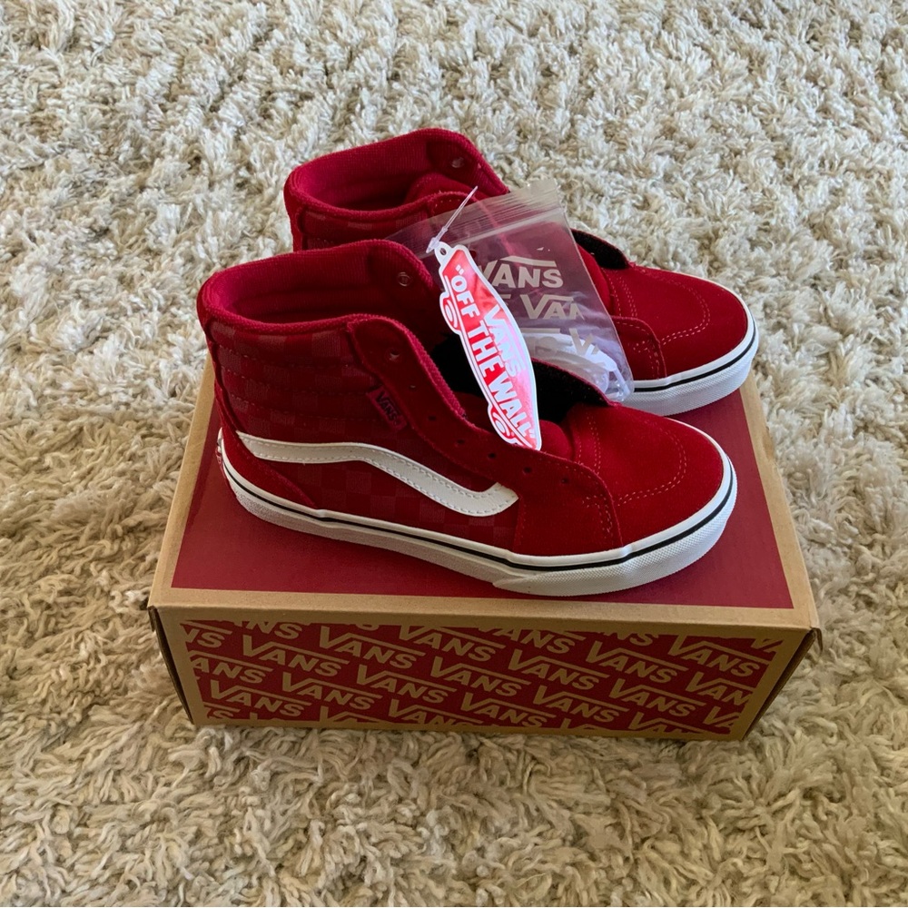 Vans Kids Red and White High-Top Sneakers